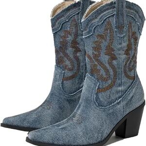 Denim Western Cowboy Boots